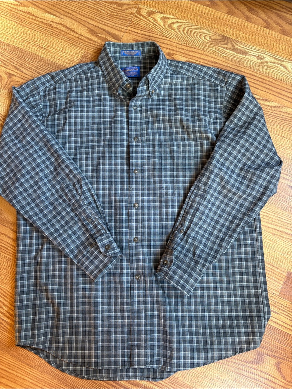 Pendleton Dark Blue and Gray Plaid Button-Down Shirt